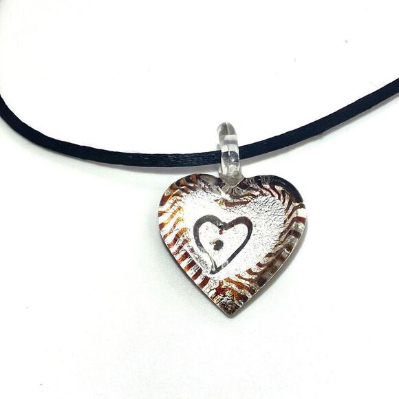 AEP# Italian Blown Glass w/ Sterling 925 & Black Cord Necklace - Picture 4 of 8